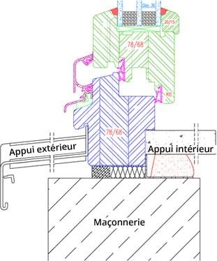 Fenêtre bois IV68 Application Croquis avec feuillure pour appui intérieur et xtérieur