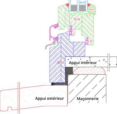 Fenêtre bois IV68 Exemple de feuillure rénovation 50