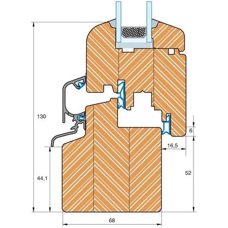 Coupe du profilé de la fenêtre bois Roundline IV68