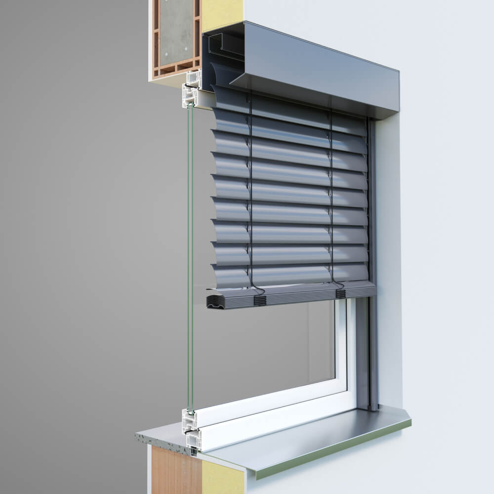 Baie vitrée coulissante aluminium avec brise-soleil orientable