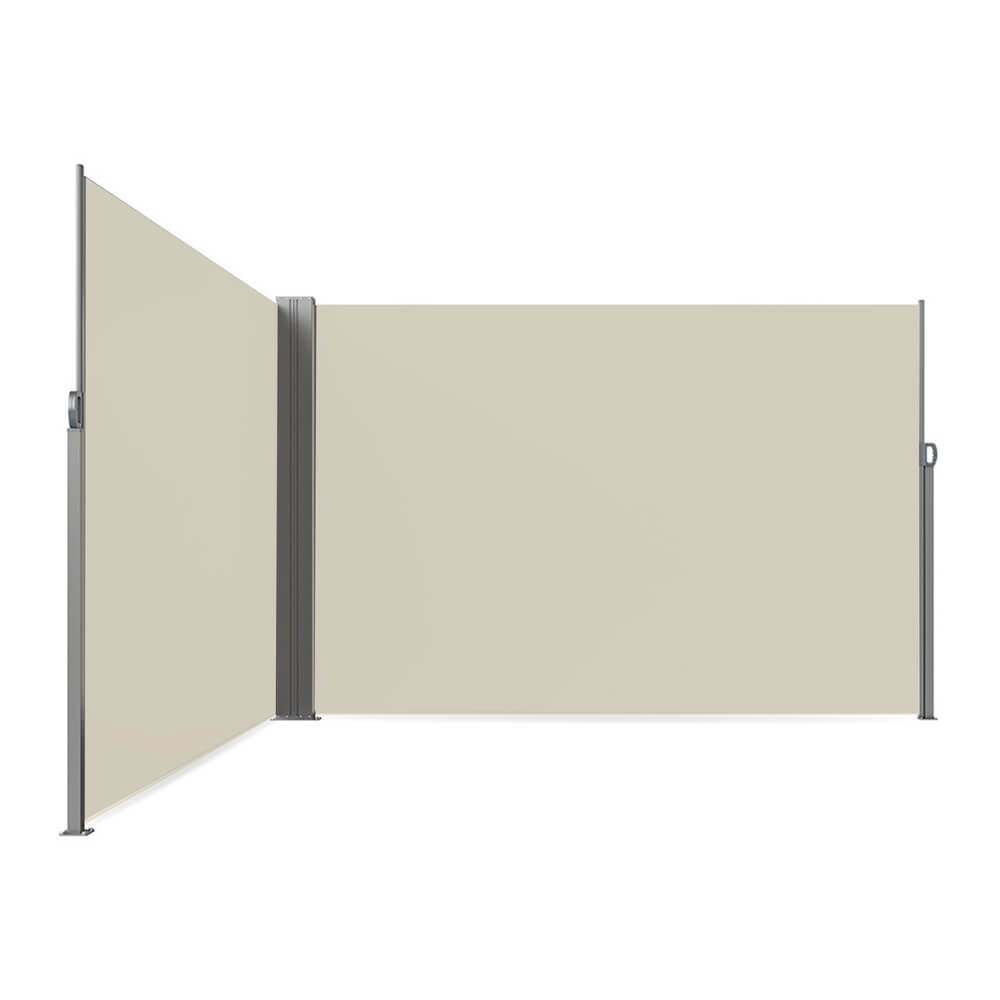 Brise-vue rétractable d'angle beige en L