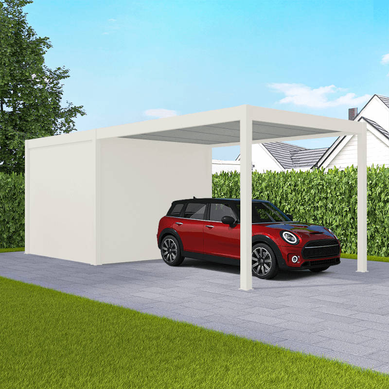 Carport avec abri de jardin blanc