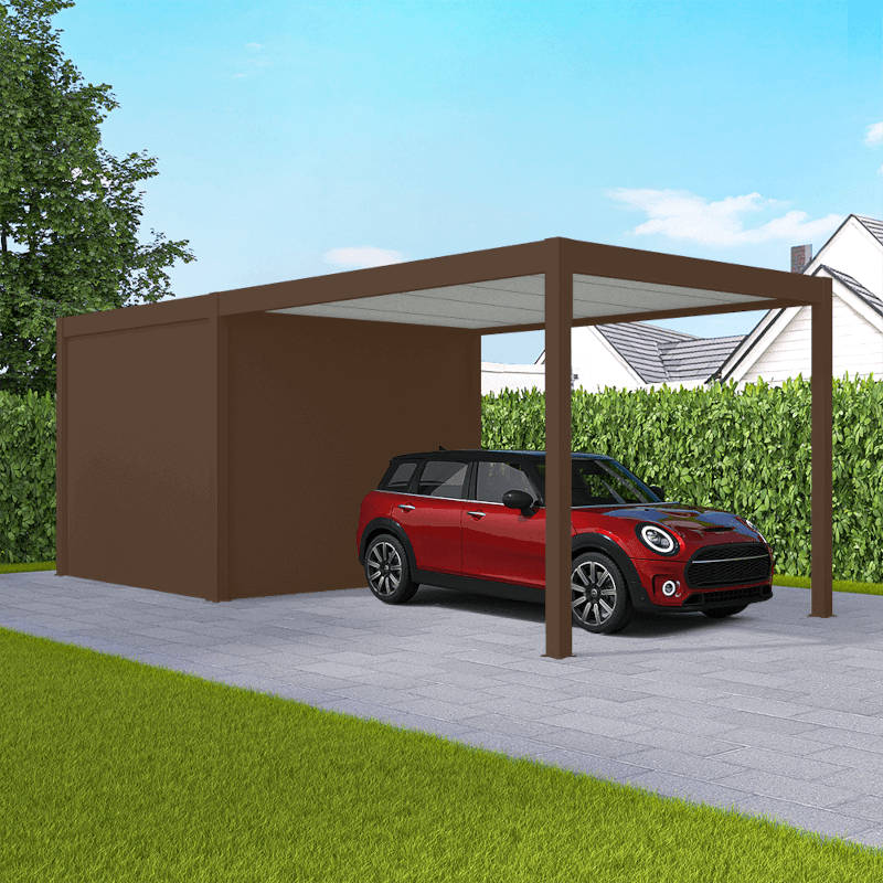 Carport avec abri de jardin brun sépia