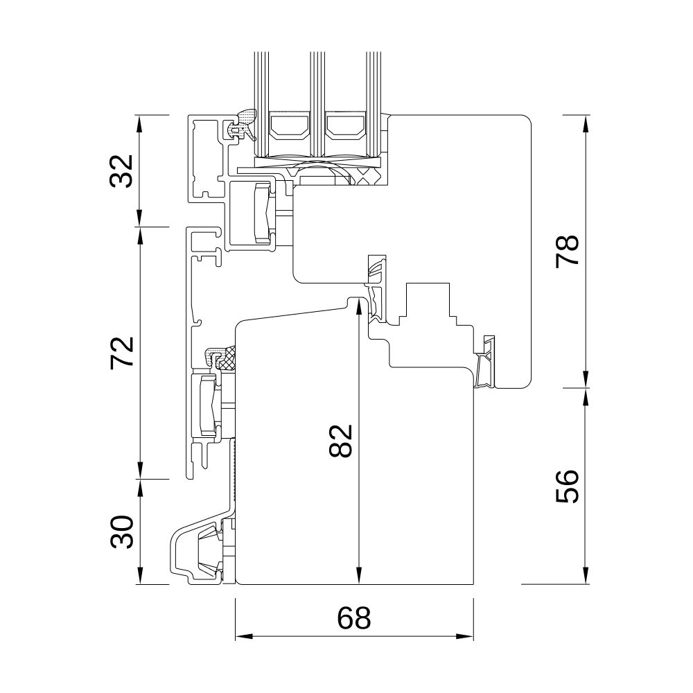 Coupe de profilé d'une fenêtre bois-alu IDEAL PLANO