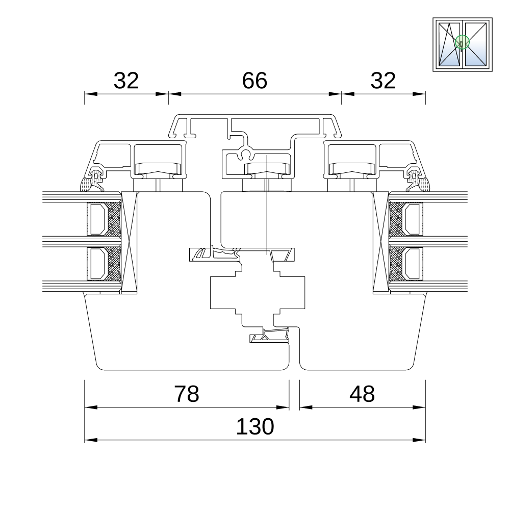 Fenêtre IDEALU Classicline IV 68 – détail du battement