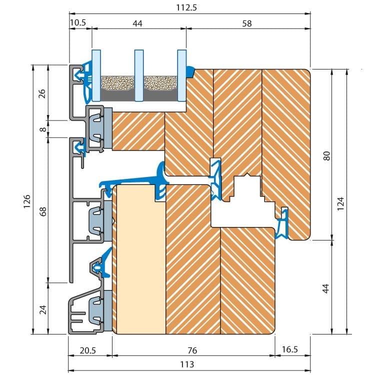 Section profilé bois-alu IDEAL ECO PLANO