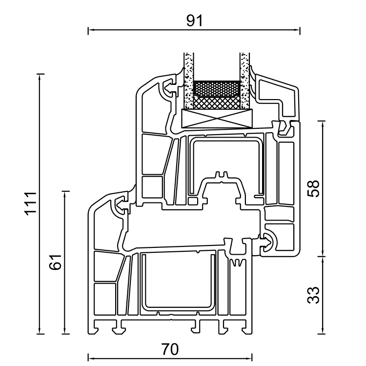 Section du profilé WinDowSys 70 AD