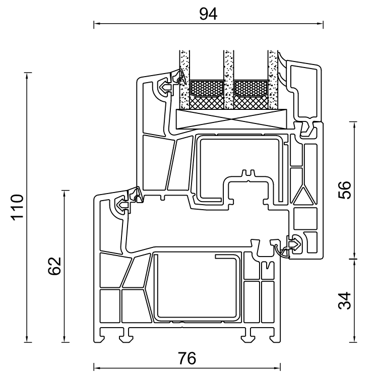Section du profilé WinDowSys 76 AD