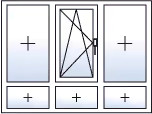Fenêtre trois vantaux oscillo-battant centre 3 allèges fixes gaucher