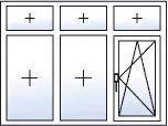 Fenêtre trois vantaux oscillo-battant droite 3 impostes fixes