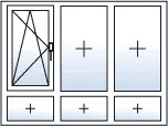 Fenêtre trois vantaux oscillo-battant gauche 3 allèges fixes