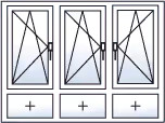 Fenêtre trois vantaux oscillo-battants 3 allèges fixes gaucher