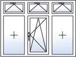 Fenêtre trois vantaux oscillo-battants centre 3 impostes basculantes