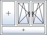 Fenêtre trois vantaux oscillo-battants droite centre allège fixe