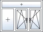 Fenêtre trois vantaux oscillo-battants centre droite imposte fixe