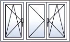 Fenêtre trois vantaux oscillo-battants droite gauche battant centre gaucher