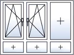 Fenêtre trois vantaux oscillo-battants gauche centre 3 allèges fixes
