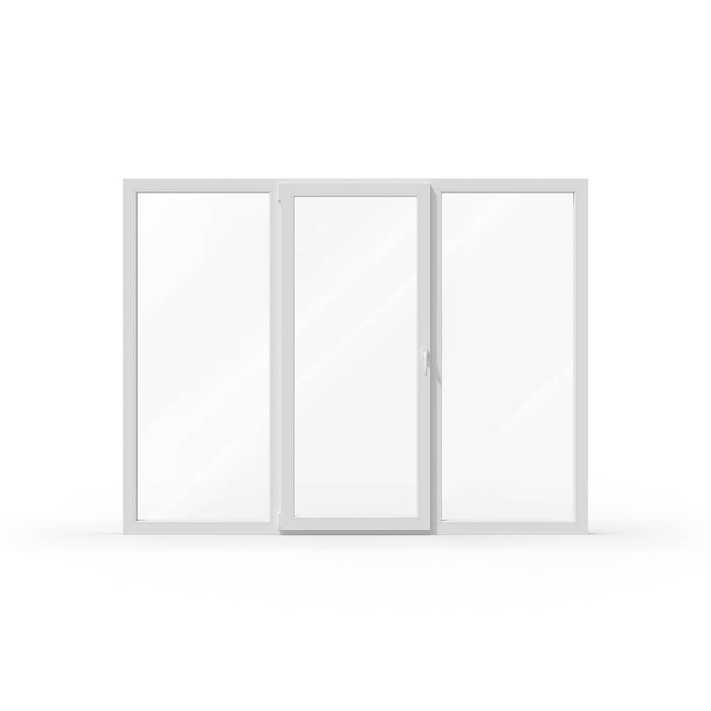 Oscillo‑battant à trois vantaux, vantaux centraux ouvrants Oscillo‑battant à trois vantaux, vantaux centraux ouvrants