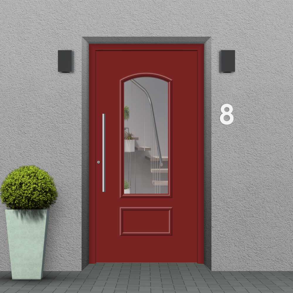 Porte d'entrée bois rouge