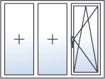porte-fenetre 3 vantaux ouverture oscillo battante a droite